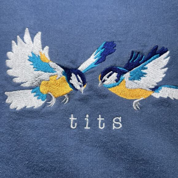 Titmouse Sweatshirt Unisex Size M? Blue Birdwatcher Embroidered Funny Silly - Picture 6 of 15